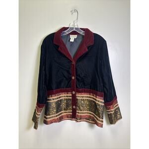 VTG Coldwater Creek Blazer Jacket S Velvet Black‎ Red Patchwork Holiday